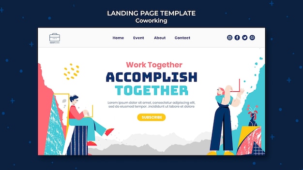 Free PSD co-working web template illustrated