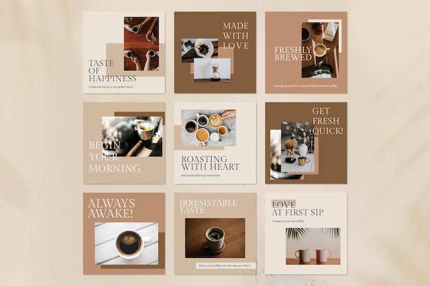 Free PSD coffee quote template psd set for social media post