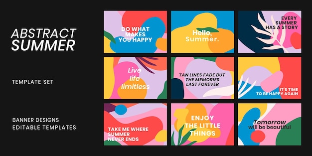 Free PSD colorful banner template psd with motivational quote set