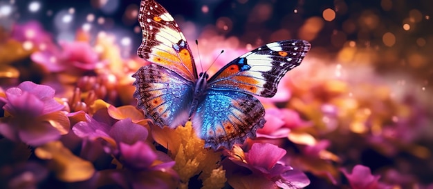 Free PSD colorful butterfly on flower generative ai