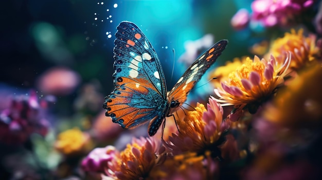 Free PSD colorful butterfly on flower generative ai