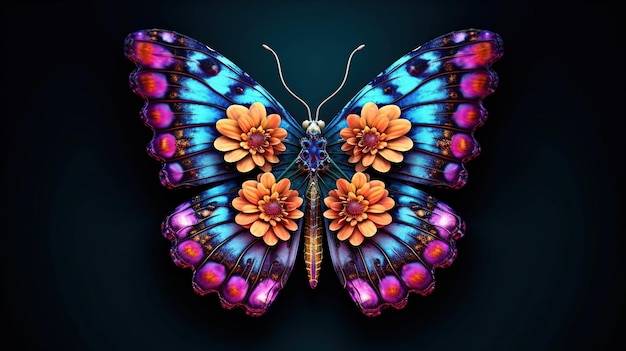 Free PSD colorful butterfly on flower generative ai