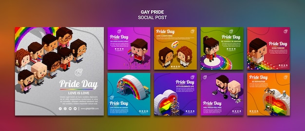 Colorful gay pride social media post template