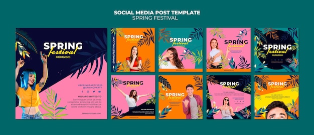 Colorful spring social media post collection