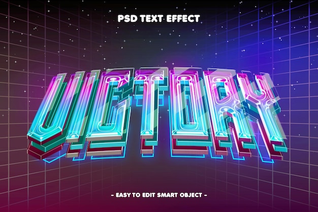 Free PSD colorful victory neon 3d text effect