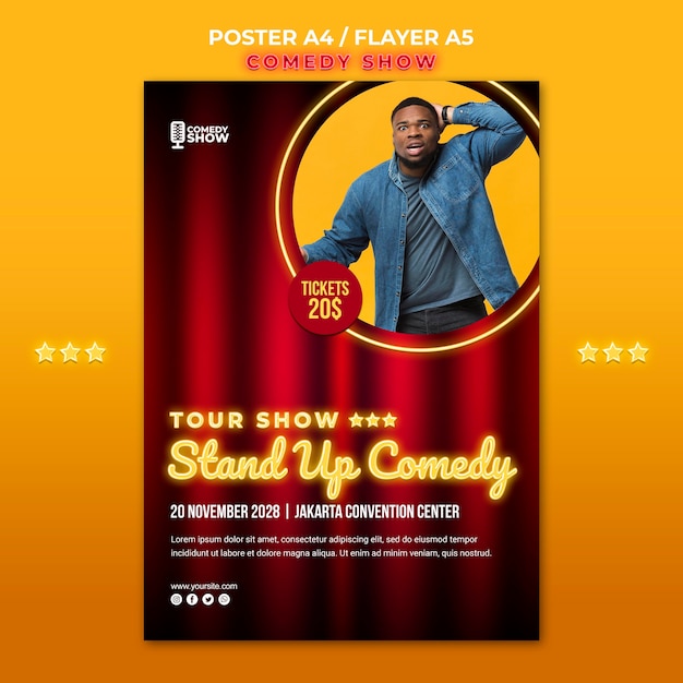 Free PSD comedy show template poster