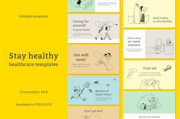 Free PSD common illnesses template files set healthcare presentation