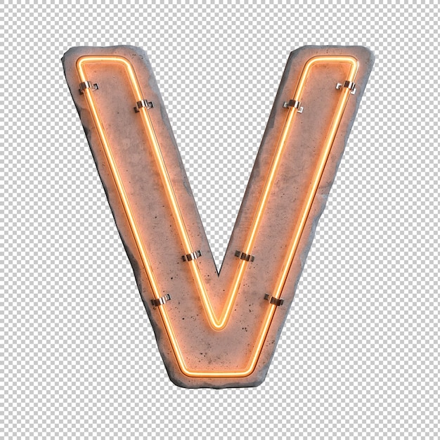 Free PSD concrete neon light alphabet v on transparent background