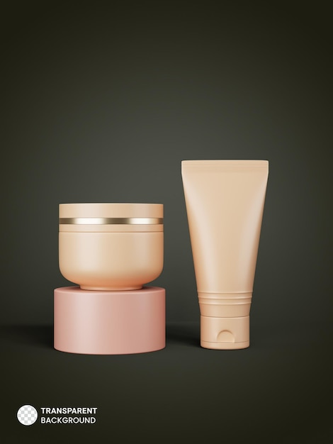 Free PSD cosmetics cream jar with tube icon isolated 3d render illustration