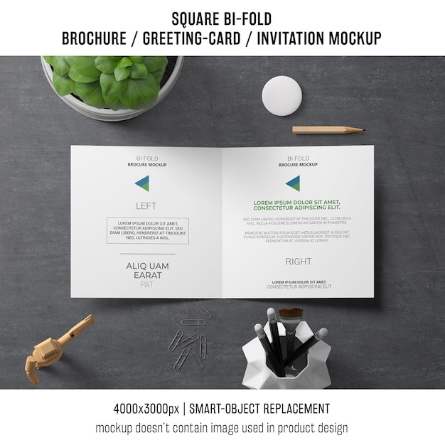 Free PSD creative square bi-fold brochure or greeting card mockup