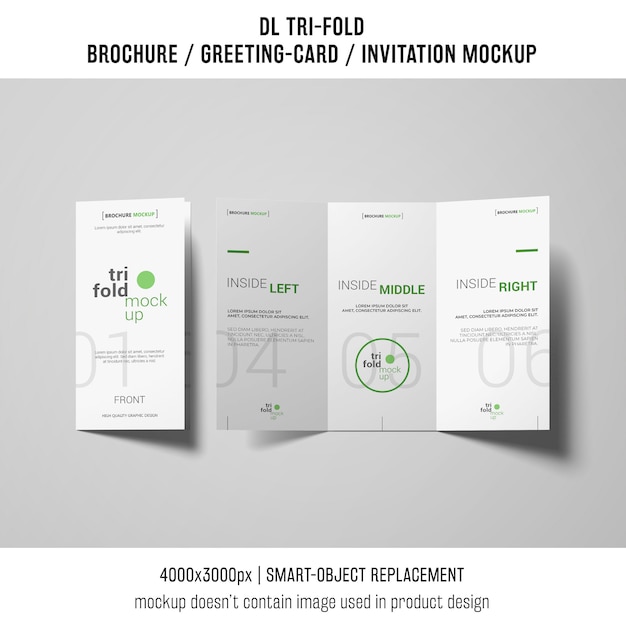 Free PSD creative trifold brochure or invitation mockup