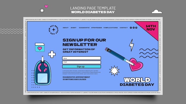 Free PSD creative world diabetes day landing page template