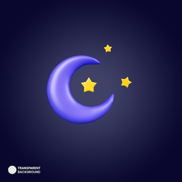 Free PSD crescent moon with star icon 3d render illustration