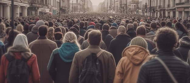 Free PSD crowd of people protesting together walking in the city generative ai