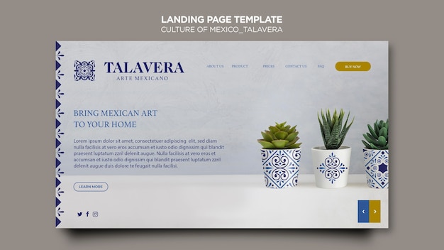 Free PSD culture of mexico talavera landing page