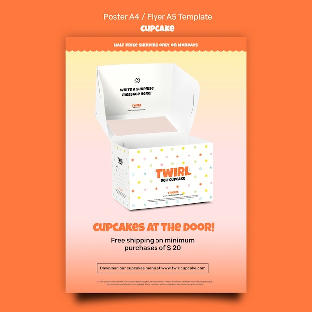 Free PSD cupcake poster or flyer design template