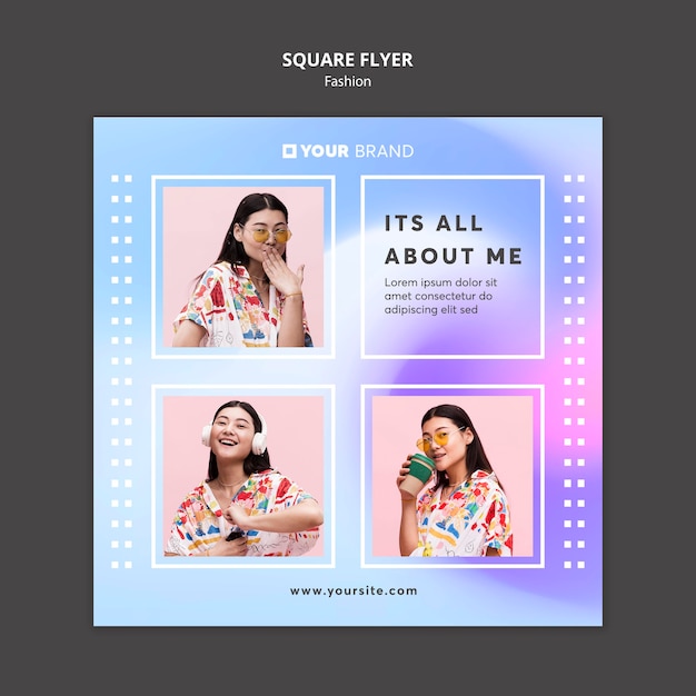 Cute asian girl fashion square flyer template