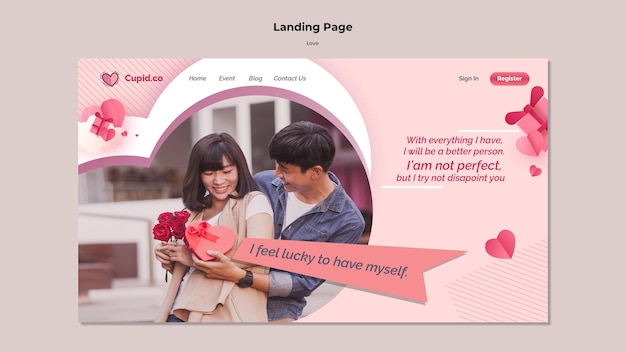 Free PSD cute couple landing page template