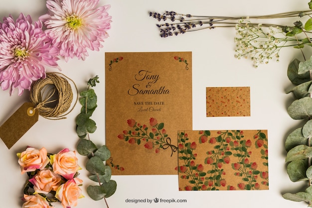 Cute romantic stationery wedding mockup