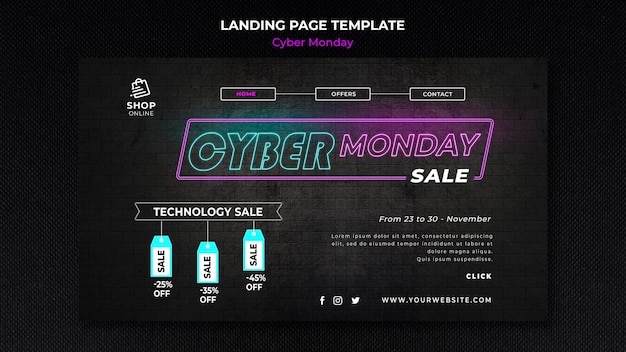 Free PSD cyber monday concept landing page template