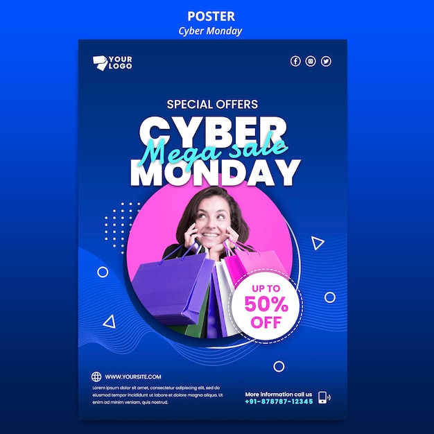 Free PSD cyber monday poster template with photo