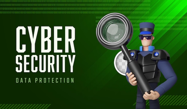 Free PSD cyber security banner 3d illustration