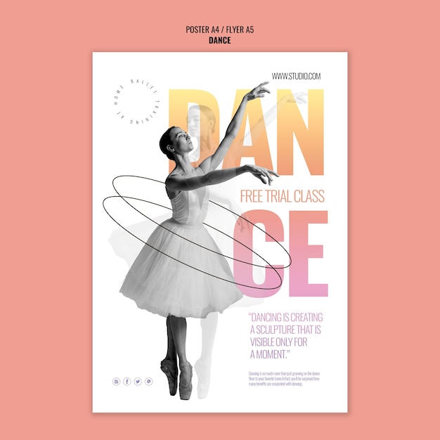 Free PSD dance free trial class poster template