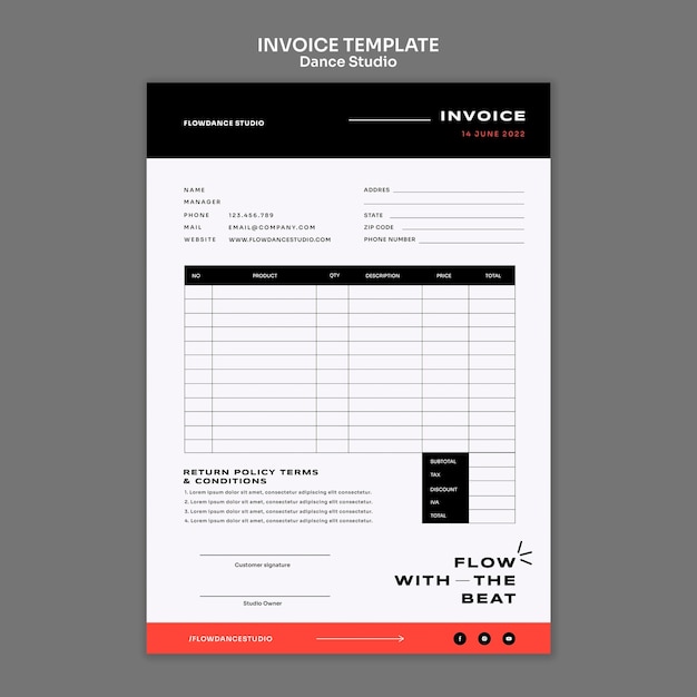 Dance studio invoice design