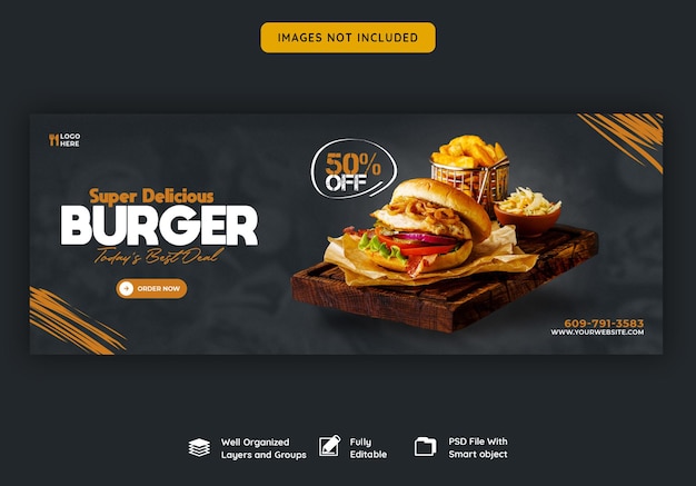 Delicious burger and food menu facebook cover template