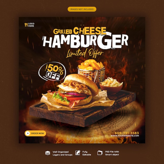 Delicious burger and food menu social media banner template