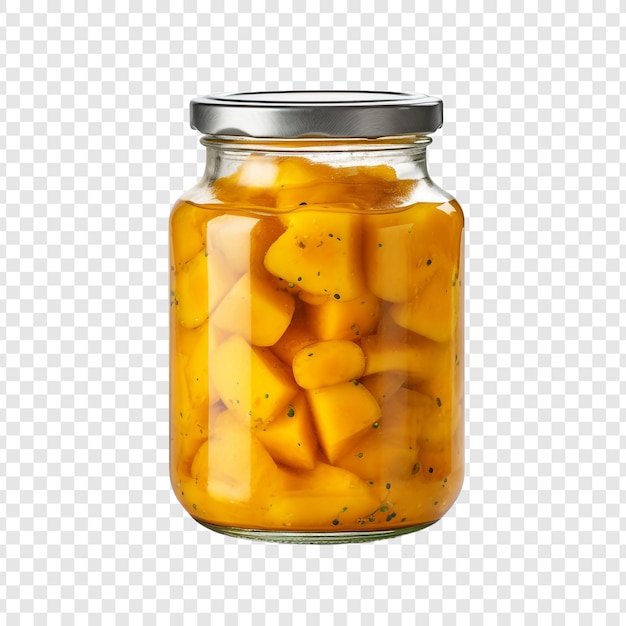 Free PSD delicious mango pickle in glass jar isolated on transparent background