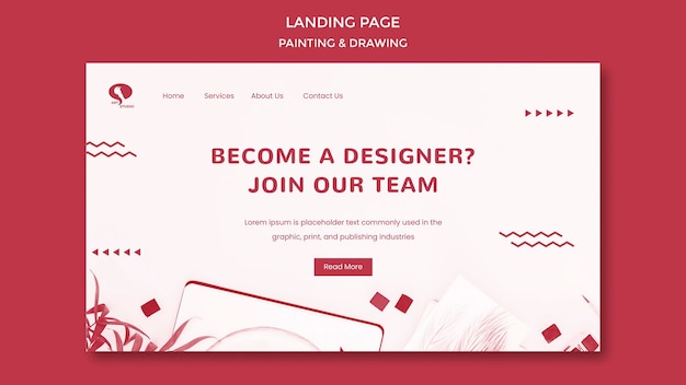 Free PSD designer drawing and painting landing page template