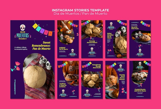 Free PSD dia de muertos celebration instagram stories