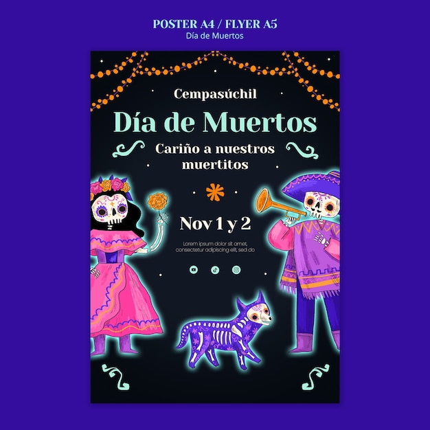 Free PSD dia de muertos template design