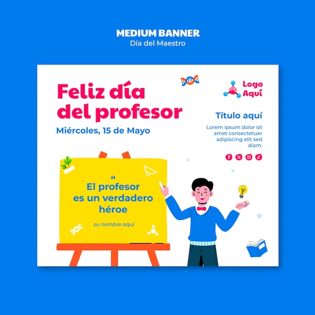 Free PSD día del maestro celebration banner template