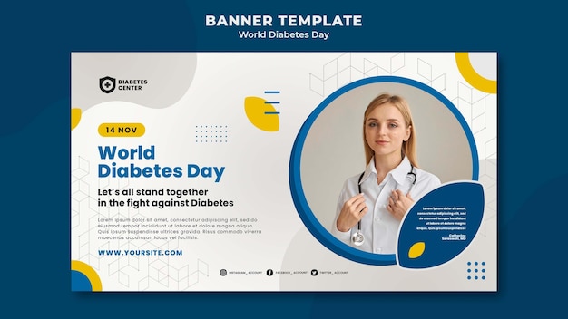 Free PSD diabetes day banner template with blue details