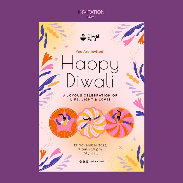 Free PSD diwali celebration invitation template