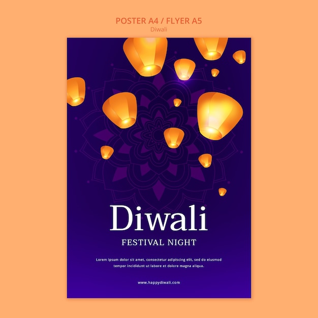 Free PSD diwali celebration vertical poster template