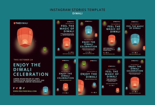 Free PSD diwali festival celebration instagram stories collection