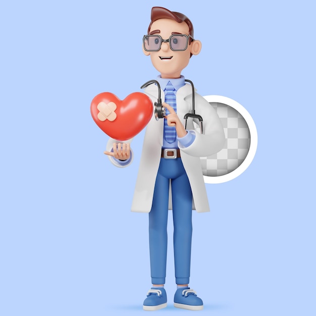 Free PSD doctor holds the heart 3d illustration