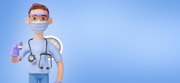 Free PSD the doctor is holding a vaccine 3d illustration