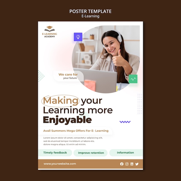 Free PSD e-learning and online distance classes vertical poster template