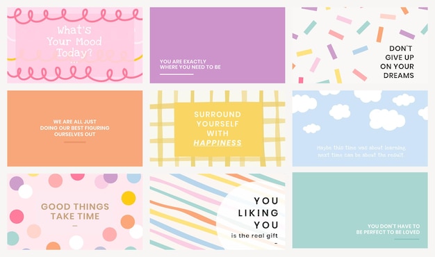 Free PSD editable template psd set on cute pastel backgrounds with inspirational texts