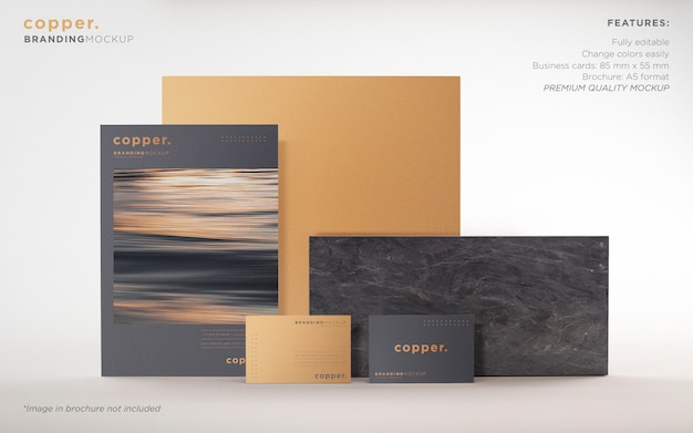 Free PSD elegant dark and copper branding stationery psd mockup