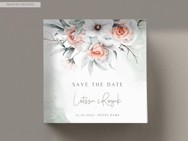 Free PSD elegant vintage peach flower and grey floral wedding invitation card