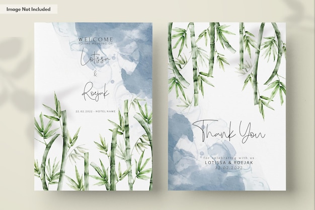 Free PSD elegant watercolor green bamboo wedding invitation card