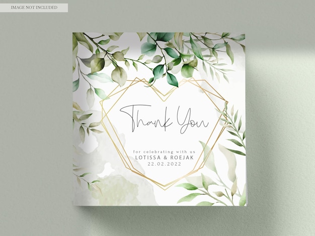 Free PSD elegant watercolor leaves invitation card set