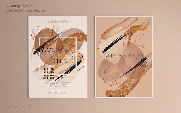 Free PSD elegant wedding invitation template with abstract brush strokes