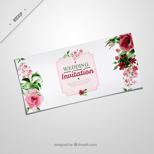 Free PSD elegant wedding invitation with watercolor roses