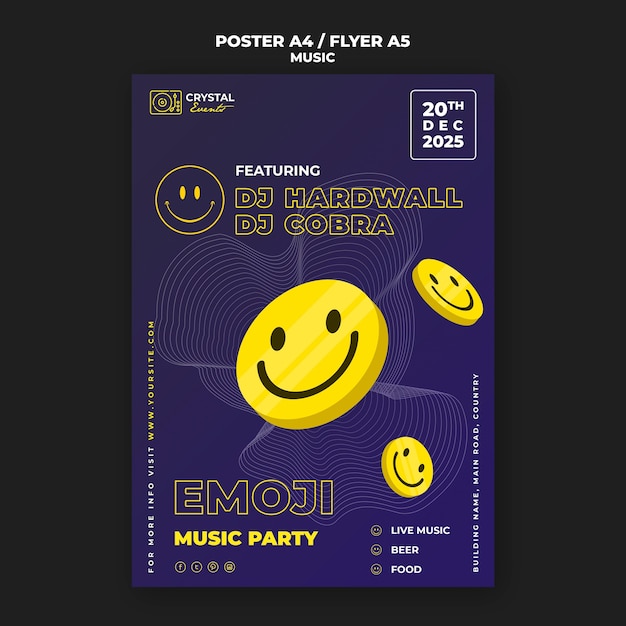 Free PSD emoji music party poster and flyer template design